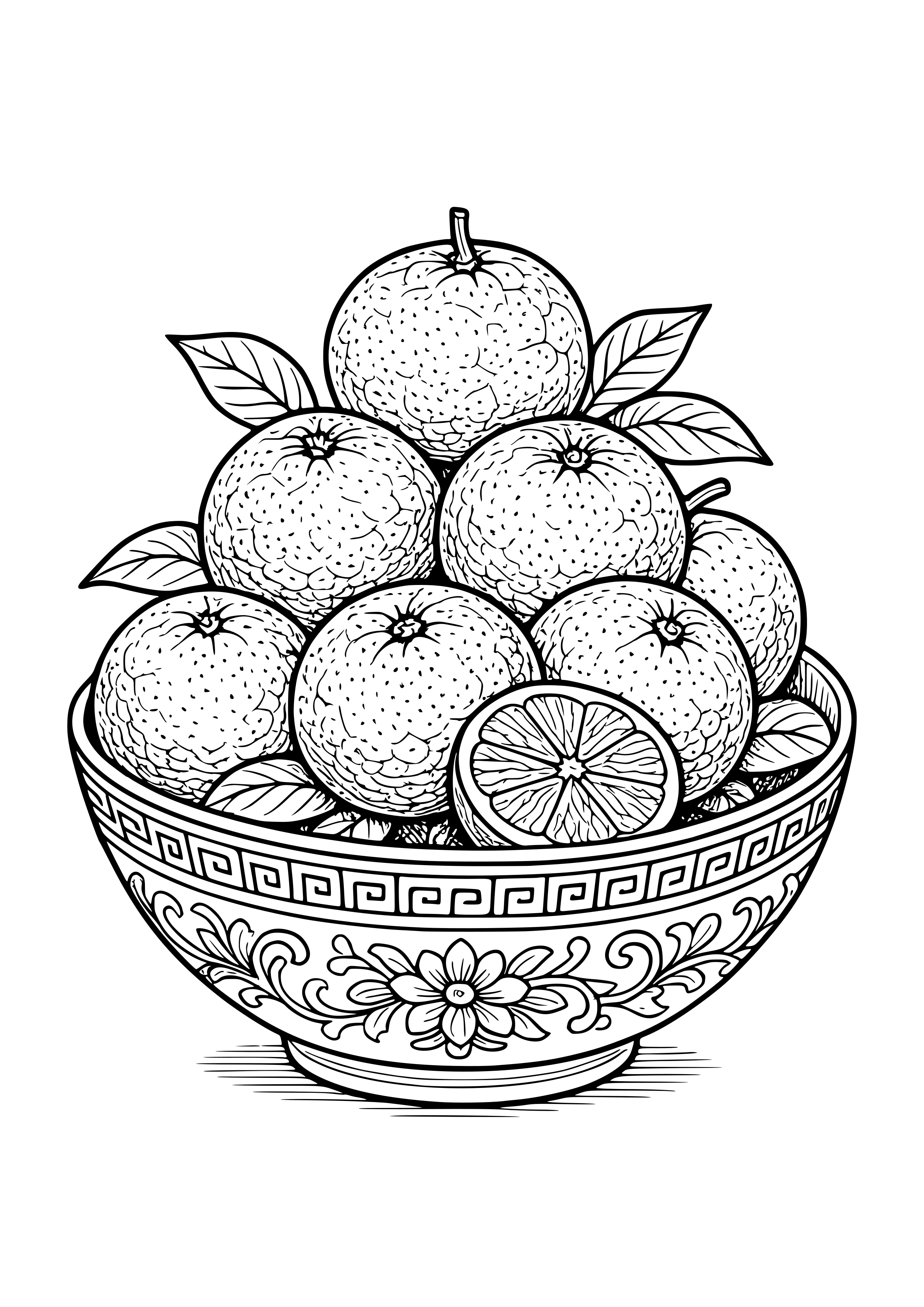 Elaborate Mandarin Oranges Stacked in a Bowl Coloring Page — Free ...