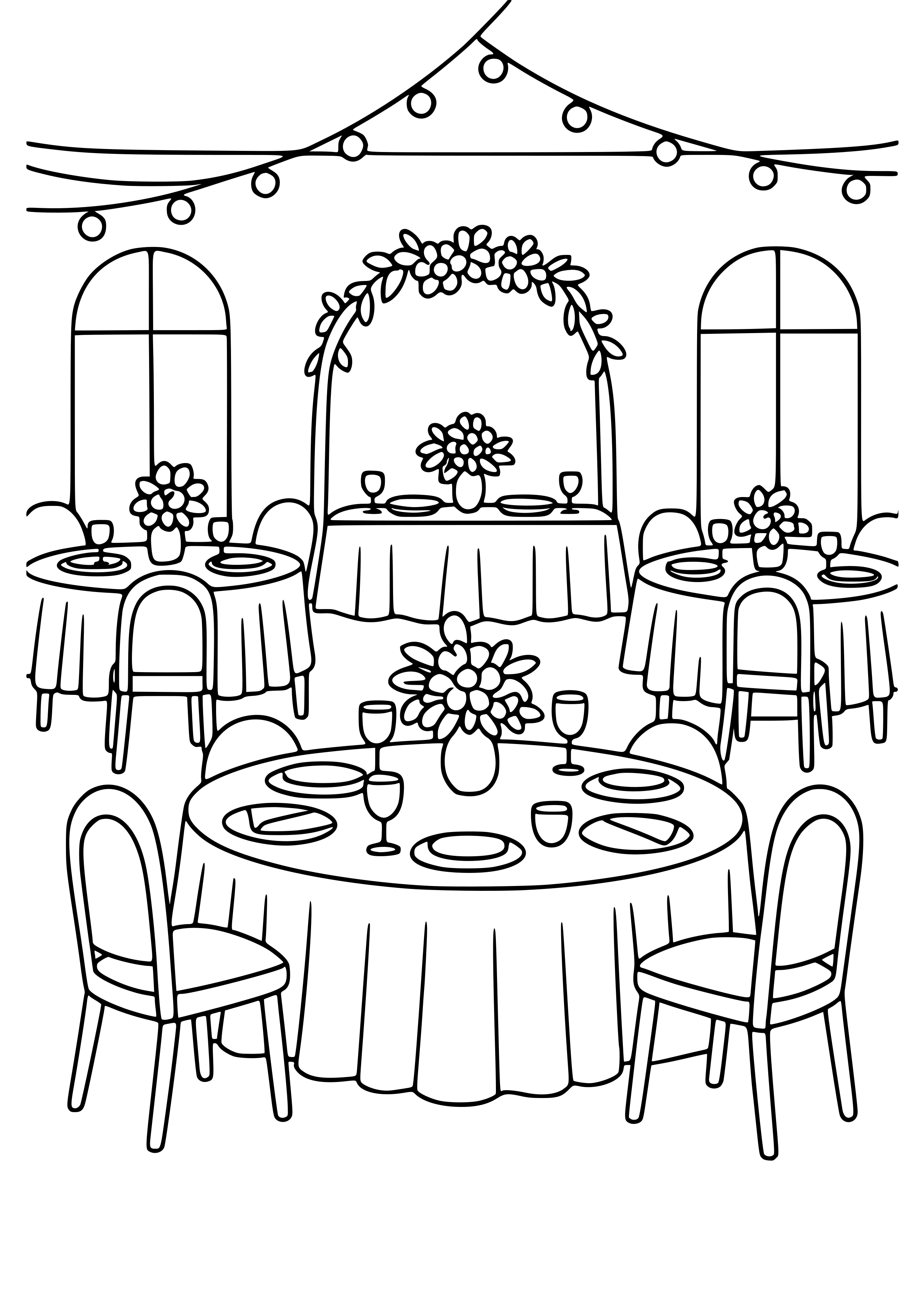 Wedding Reception with Tables and Chairs Coloring Page — Free printable ...